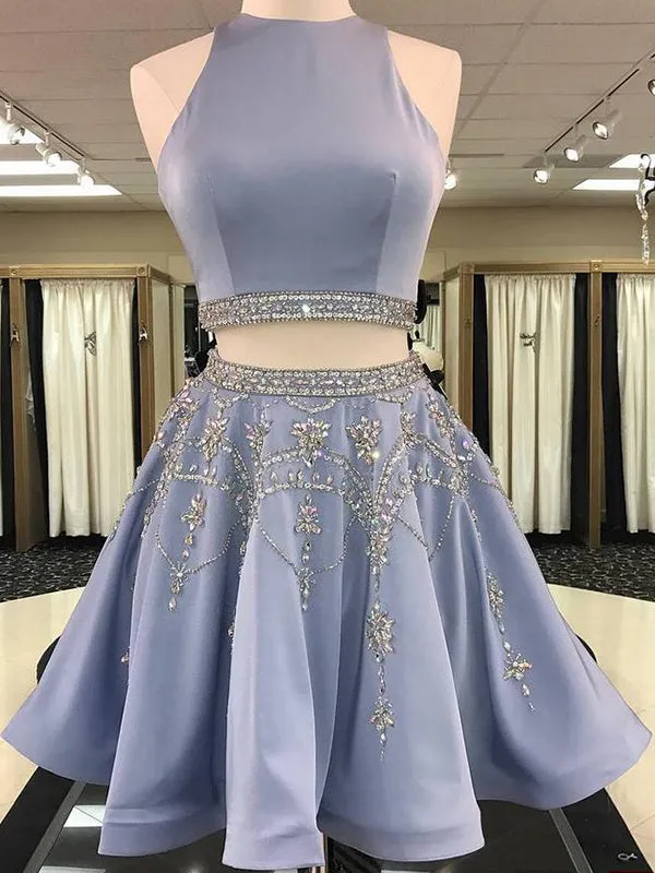 2025 A-Line Neck Sleeveless Cut Two Piece Mini Homecoming Dresses Cut Short Prom Dress