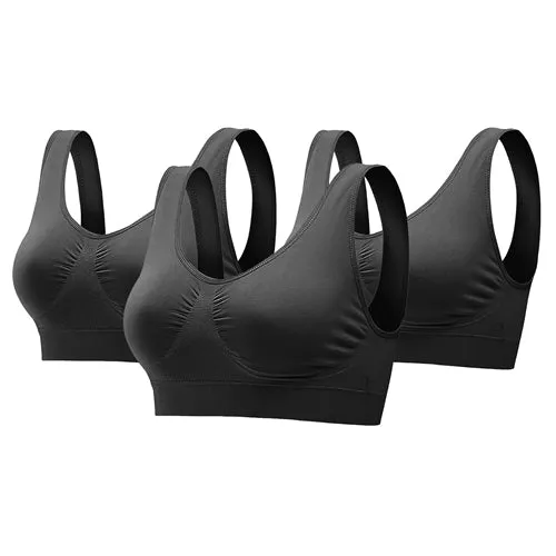 3 Pack Sport Bras For Women Seamless Wire-free Bra Light Support Tank Tops For Fitness Workout Sports Yoga Sleep Wearing - Black - 3XL