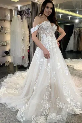 A-Line Deep V-neck Backless Wedding Dress Long Sleeves Pearl With Appliques Lace