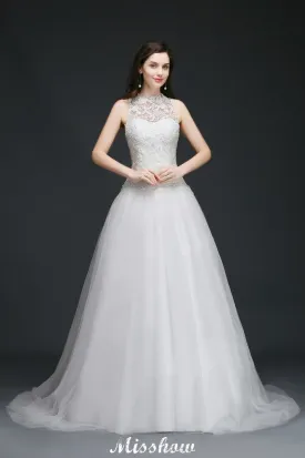 A-line High Neck Delicate Wedding Dress