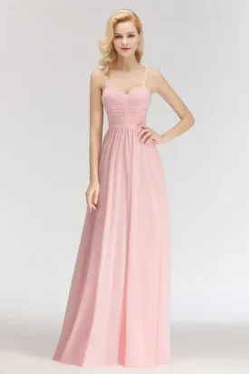 A-line Long Sweetheart Spaghetti Sleeveless Bridesmaid Dress