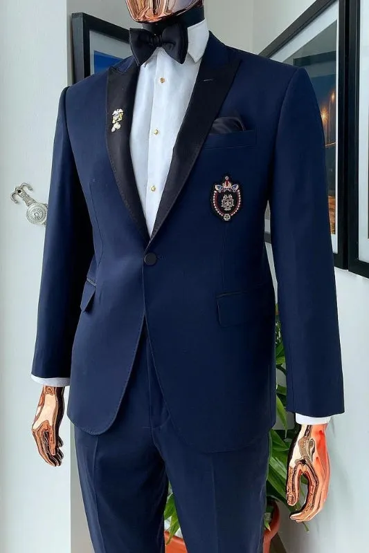 Alexandra Contemporary Navy Blue Peaked Lapel Two-Piece Prom Suit