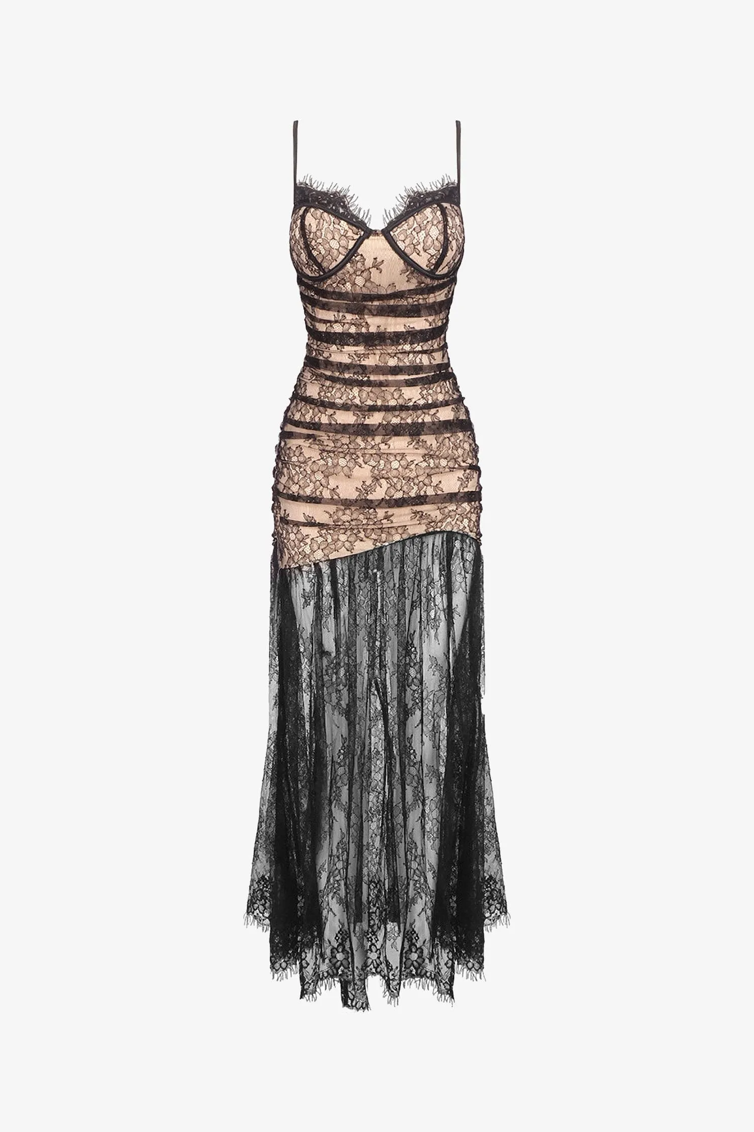 Black Lace Overlay Split Maxi Dress