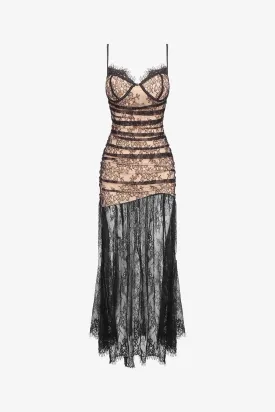 Black Lace Overlay Split Maxi Dress