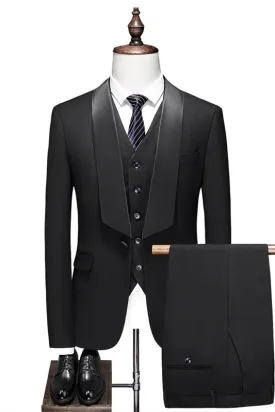 Cash Tailored Black Shawl Lapel Three-Piece Suit for Men