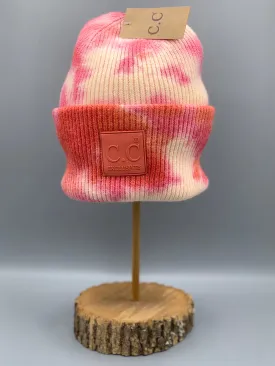 CC - Tie Dye Beanie with Rubber Patch Orange-Peach