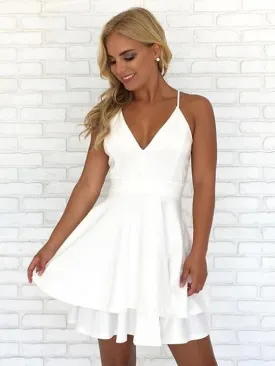 Chic Short Chiffon Layers V-Neck Spaghetti Straps Homecoming Dress