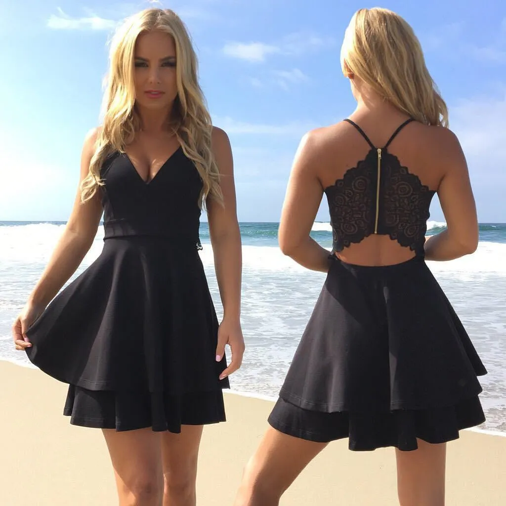 Chic Short Chiffon Layers V-Neck Spaghetti Straps Homecoming Dress