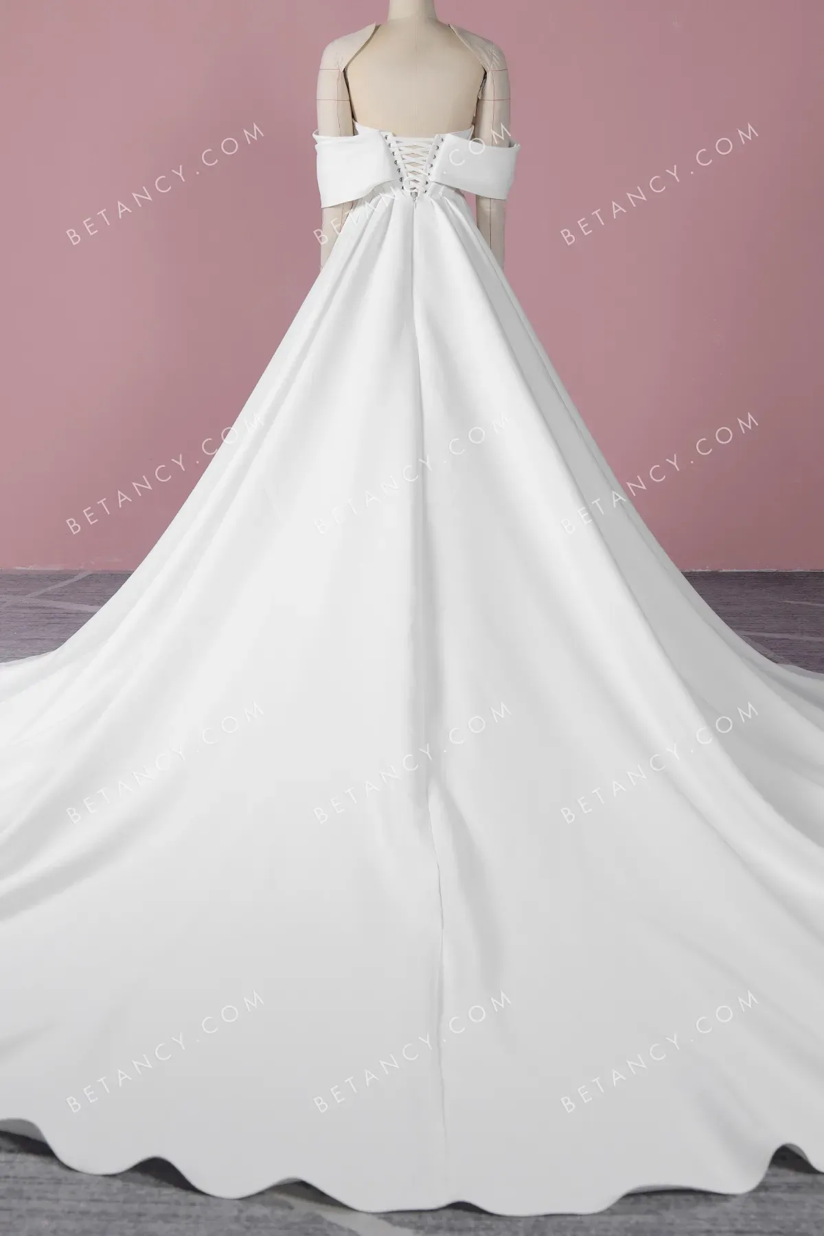 Draped Matte Thick Satin Asymmetrical Fall Wedding Gown