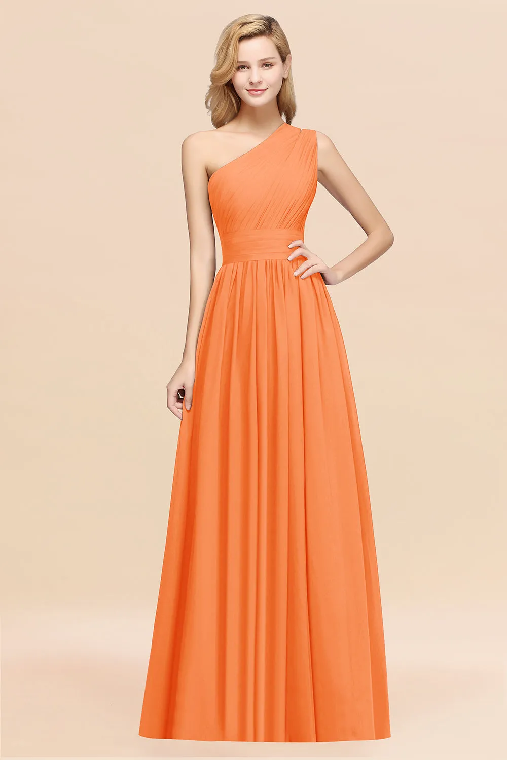 Elegant A-Line Chiffon One Shoulder Ruffles Long Bridesmaid Dresses