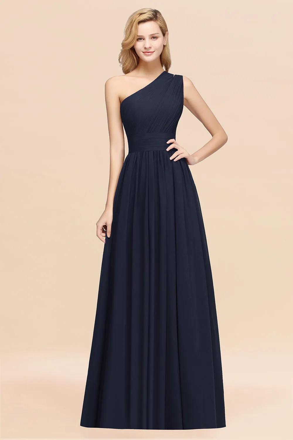 Elegant A-Line Chiffon One Shoulder Ruffles Long Bridesmaid Dresses