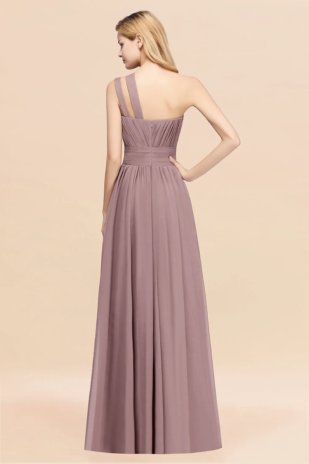 Elegant A-Line Chiffon One Shoulder Ruffles Long Bridesmaid Dresses