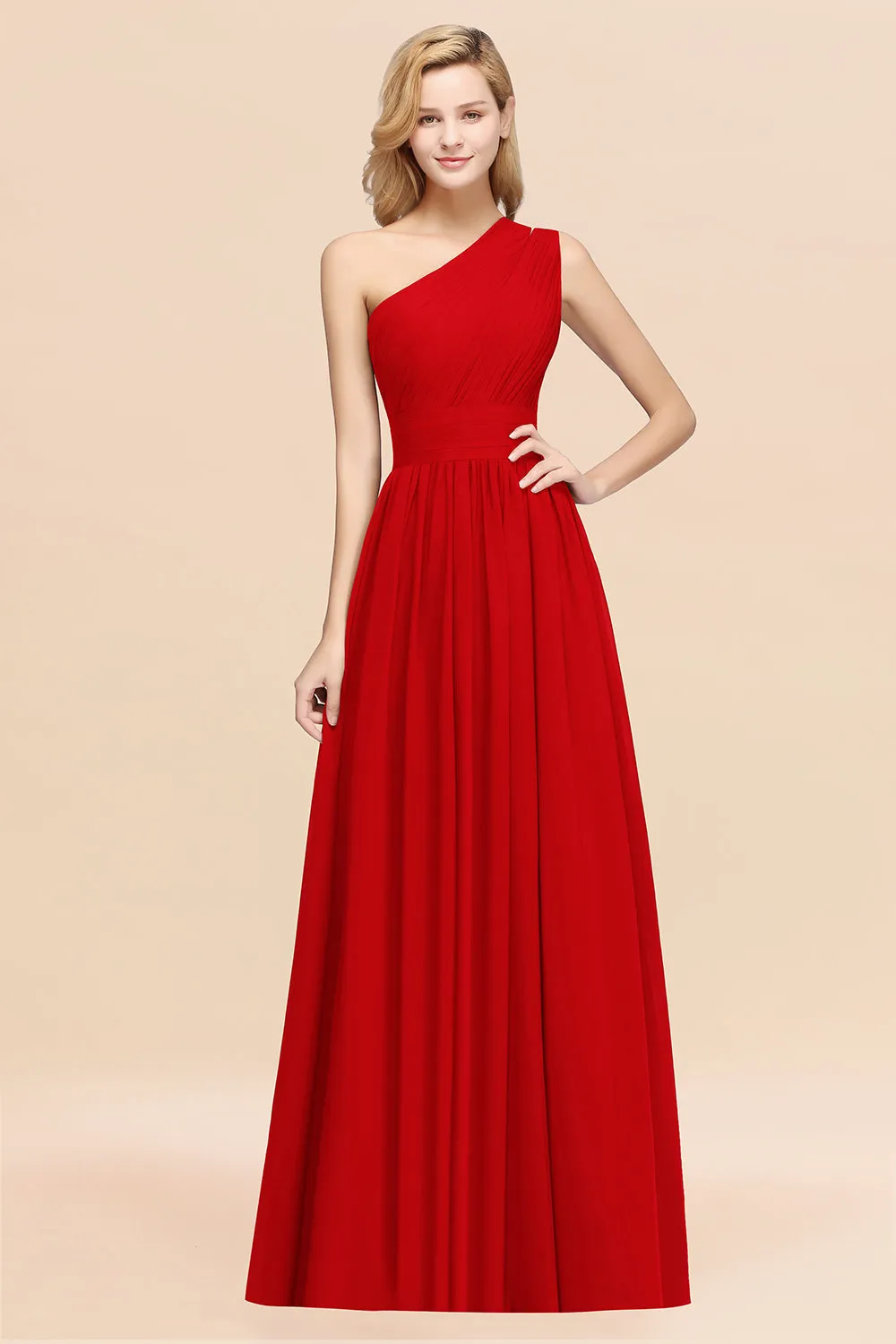 Elegant A-Line Chiffon One Shoulder Ruffles Long Bridesmaid Dresses