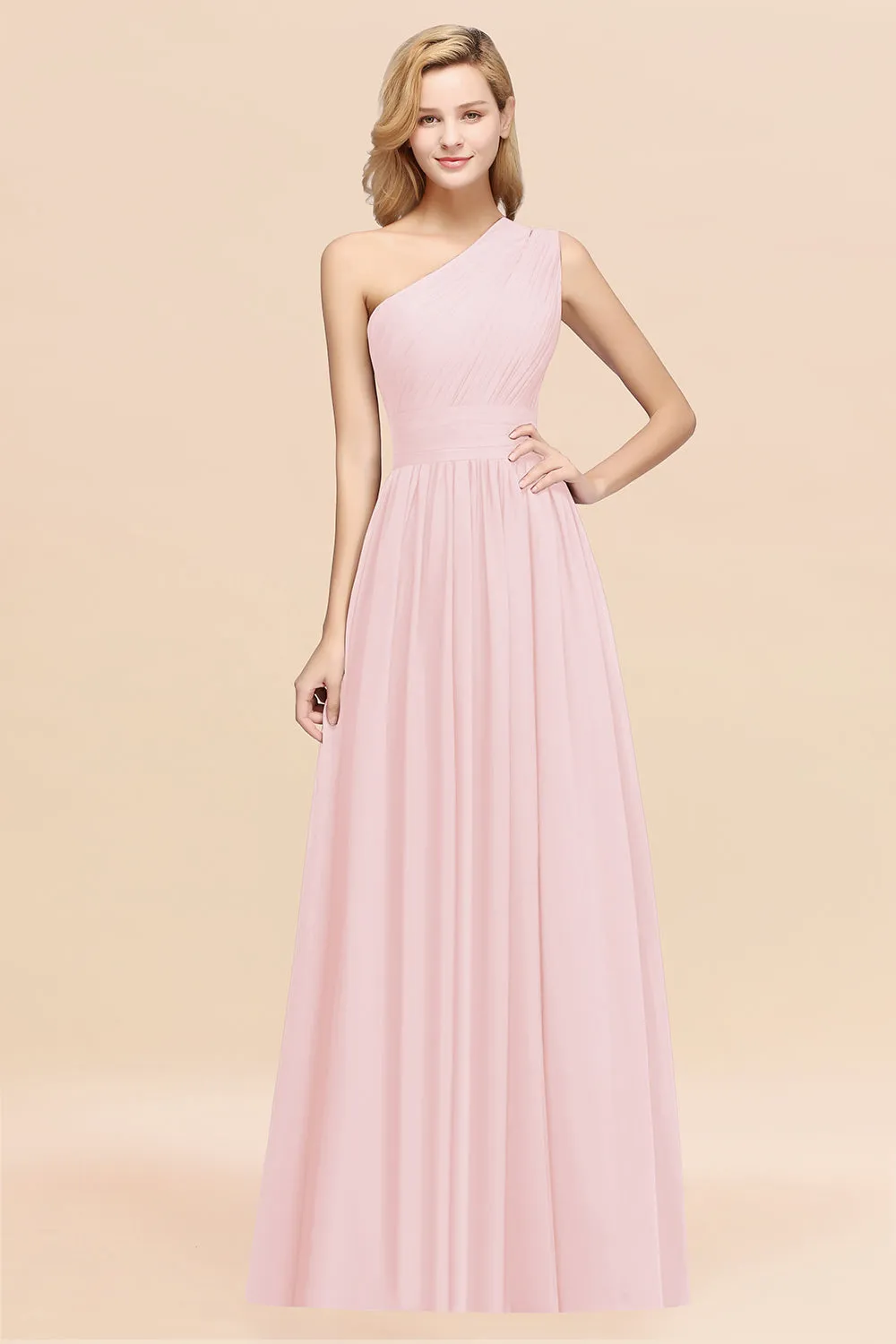 Elegant A-Line Chiffon One Shoulder Ruffles Long Bridesmaid Dresses