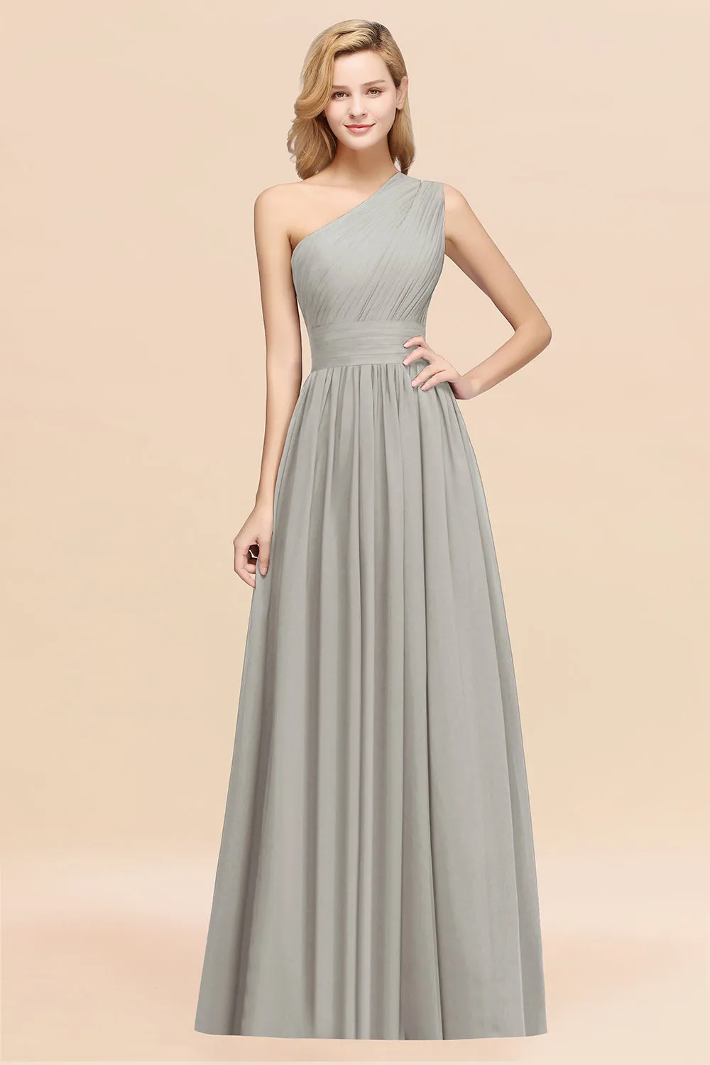 Elegant A-Line Chiffon One Shoulder Ruffles Long Bridesmaid Dresses