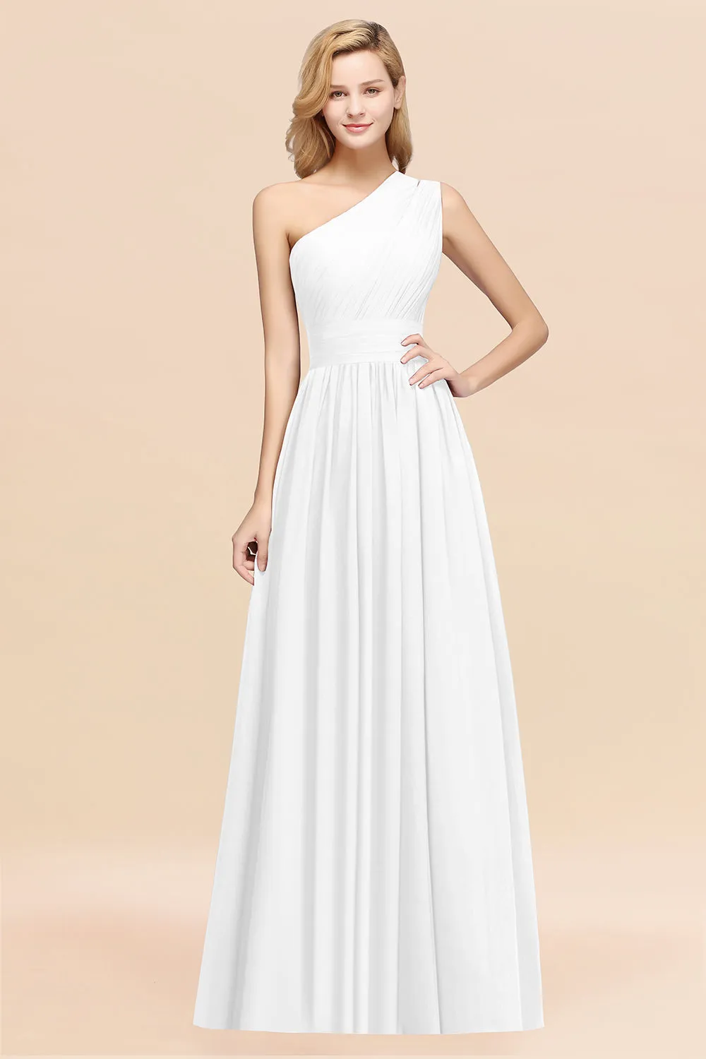 Elegant A-Line Chiffon One Shoulder Ruffles Long Bridesmaid Dresses