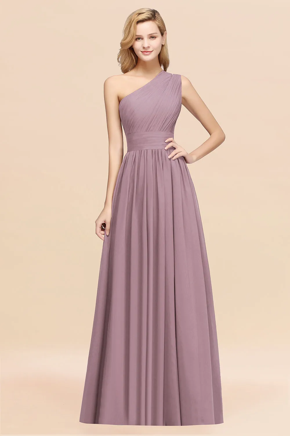 Elegant A-Line Chiffon One Shoulder Ruffles Long Bridesmaid Dresses