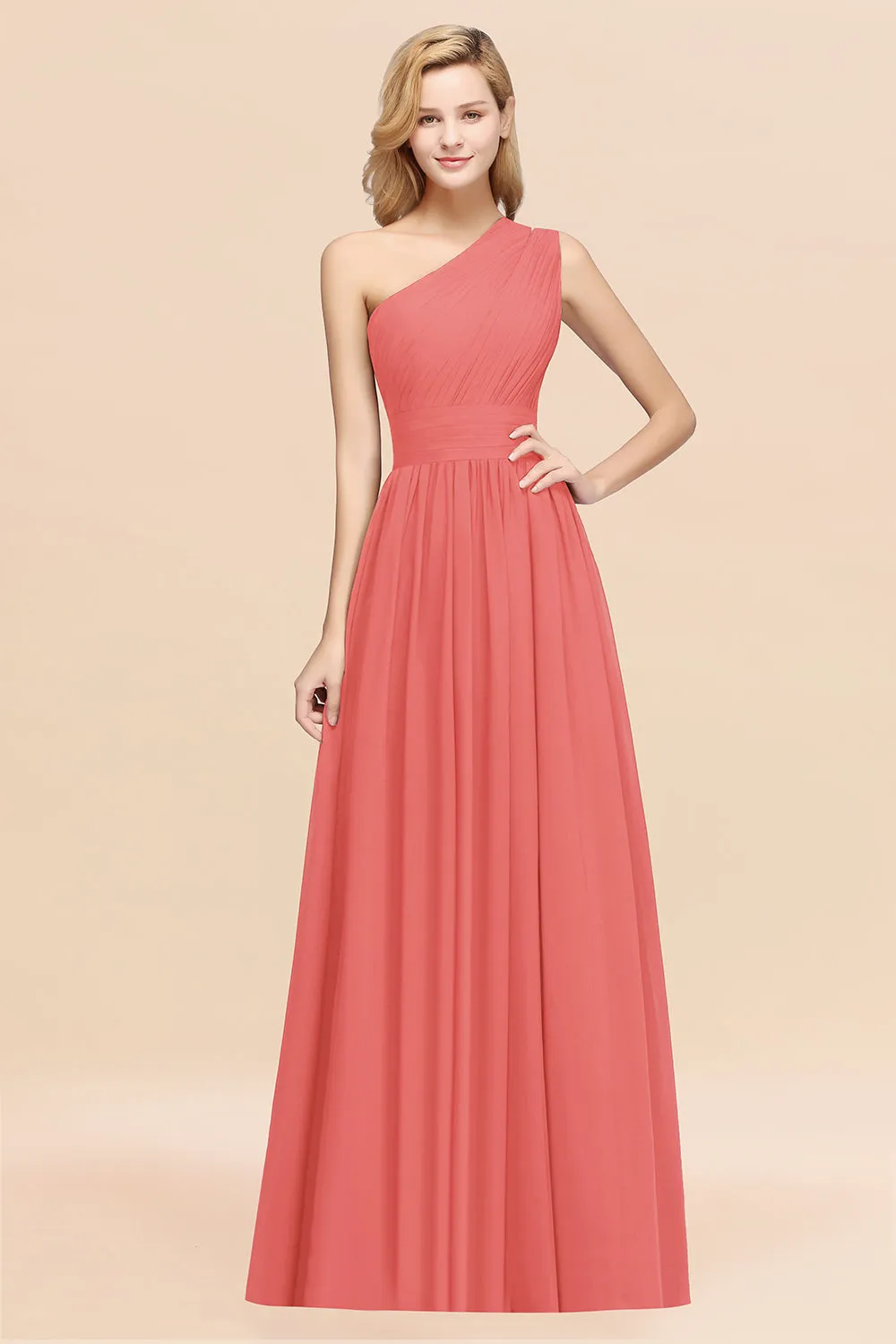 Elegant A-Line Chiffon One Shoulder Ruffles Long Bridesmaid Dresses