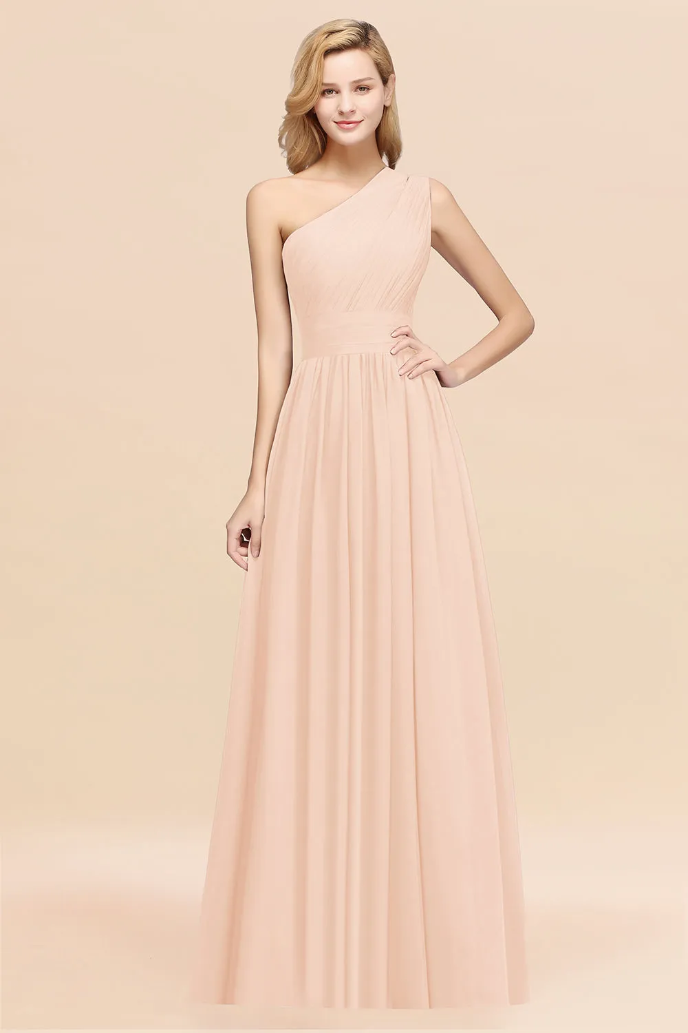 Elegant A-Line Chiffon One Shoulder Ruffles Long Bridesmaid Dresses