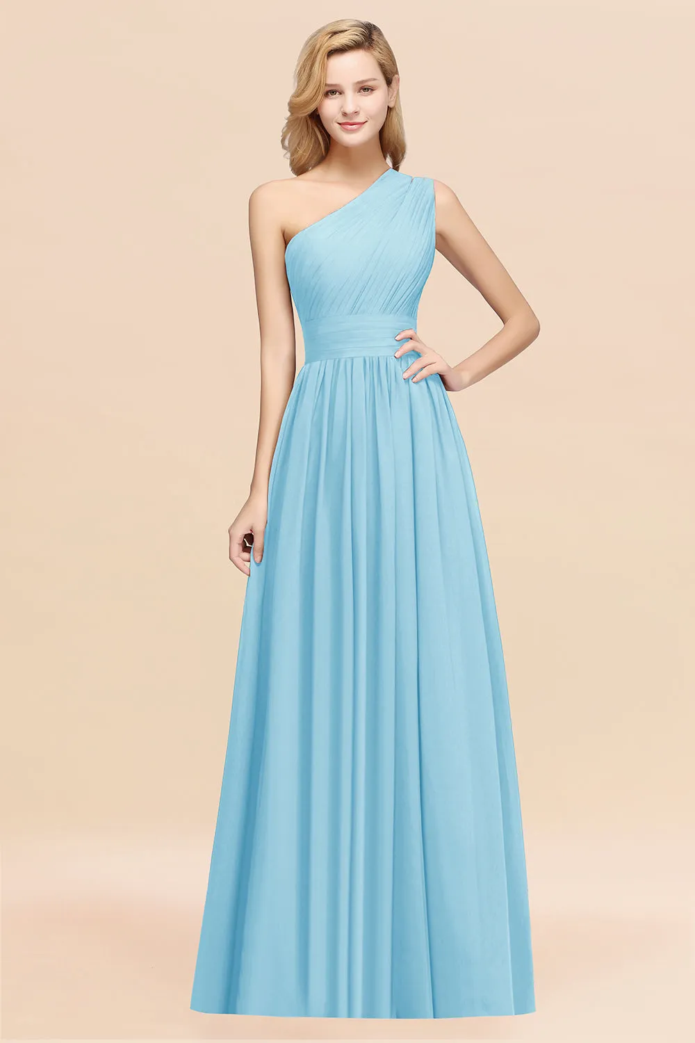 Elegant A-Line Chiffon One Shoulder Ruffles Long Bridesmaid Dresses