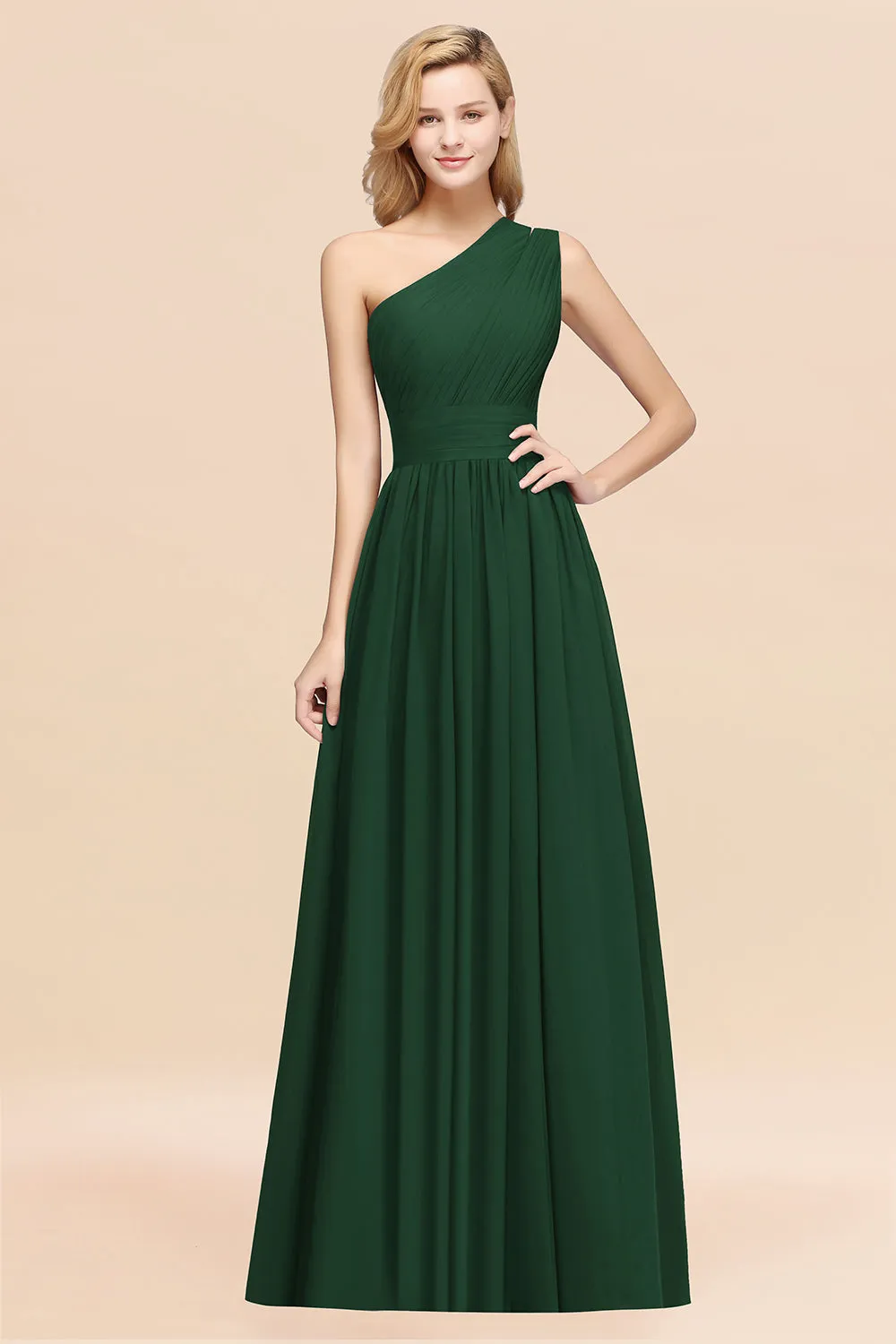 Elegant A-Line Chiffon One Shoulder Ruffles Long Bridesmaid Dresses