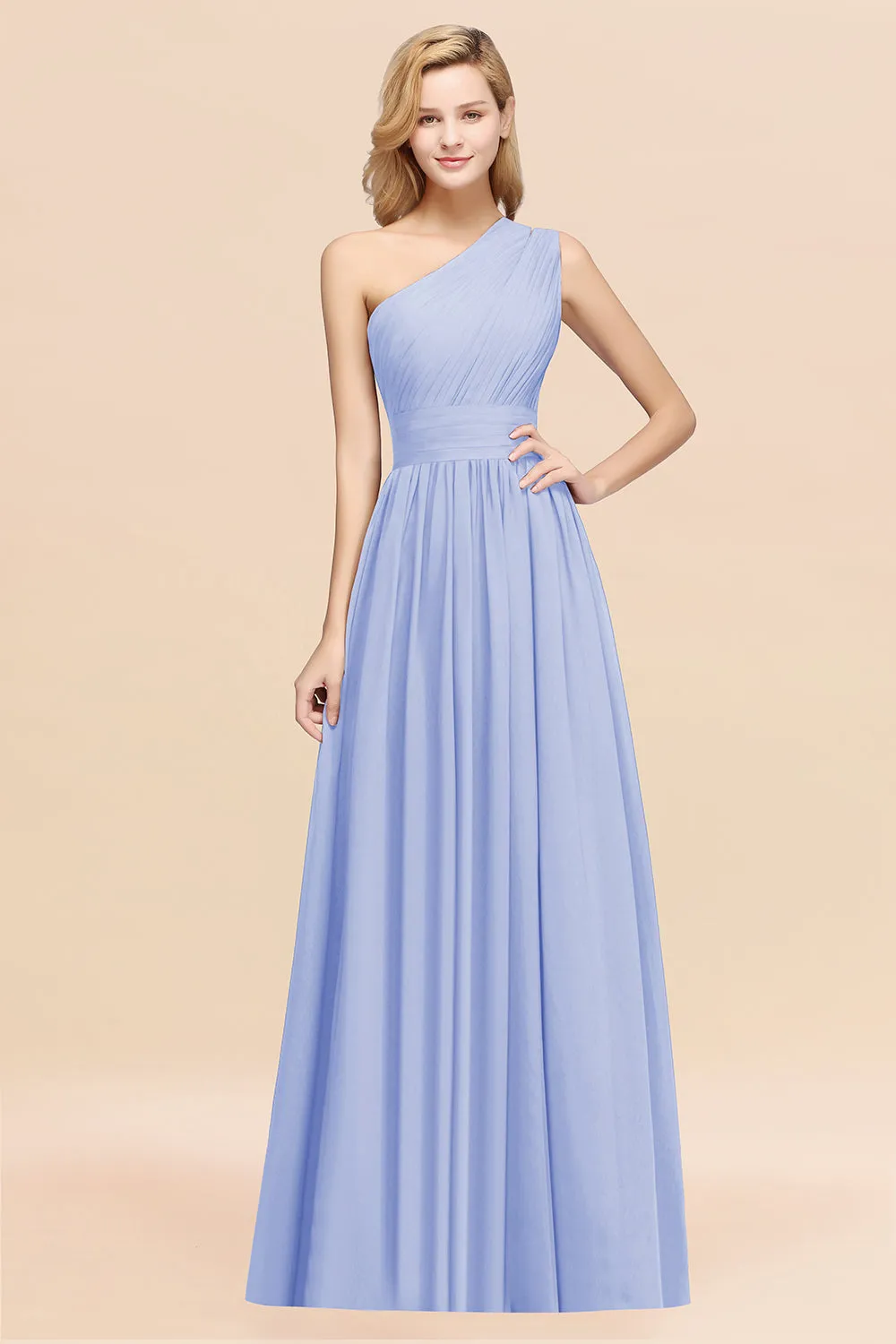 Elegant A-Line Chiffon One Shoulder Ruffles Long Bridesmaid Dresses