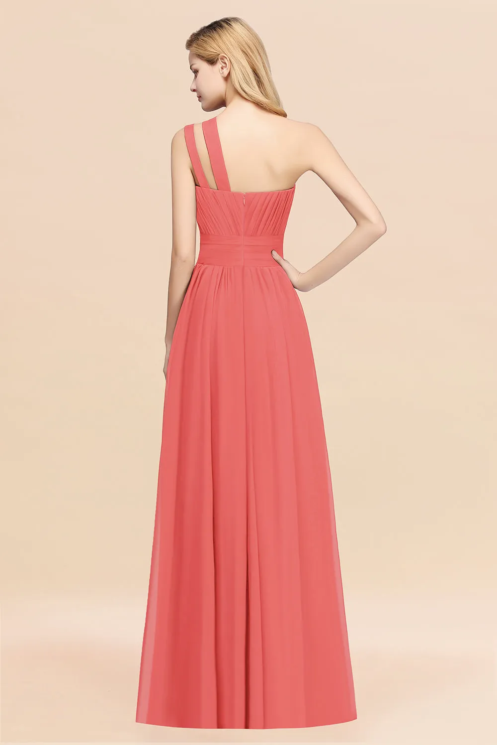 Elegant A-Line Chiffon One Shoulder Ruffles Long Bridesmaid Dresses