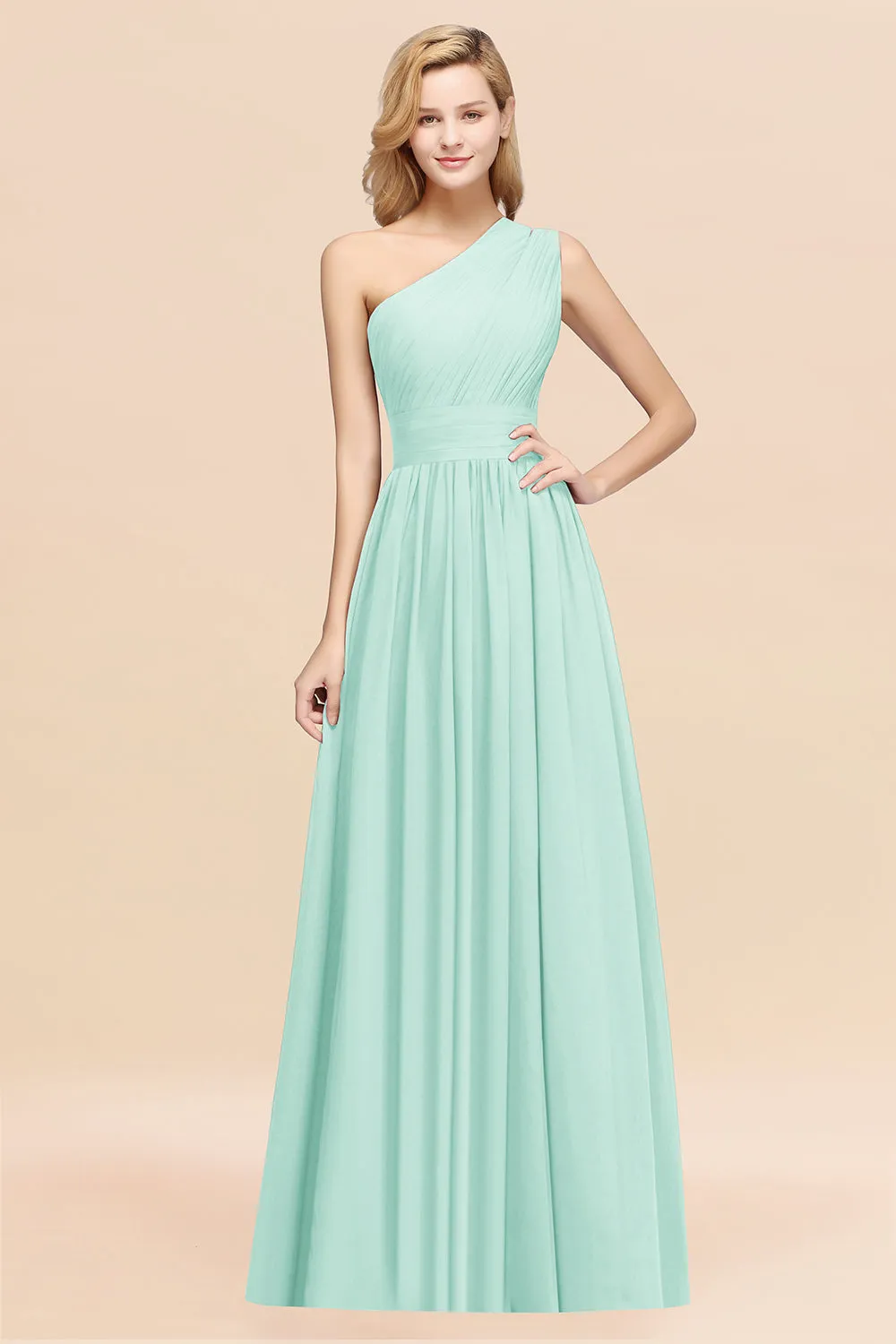 Elegant A-Line Chiffon One Shoulder Ruffles Long Bridesmaid Dresses