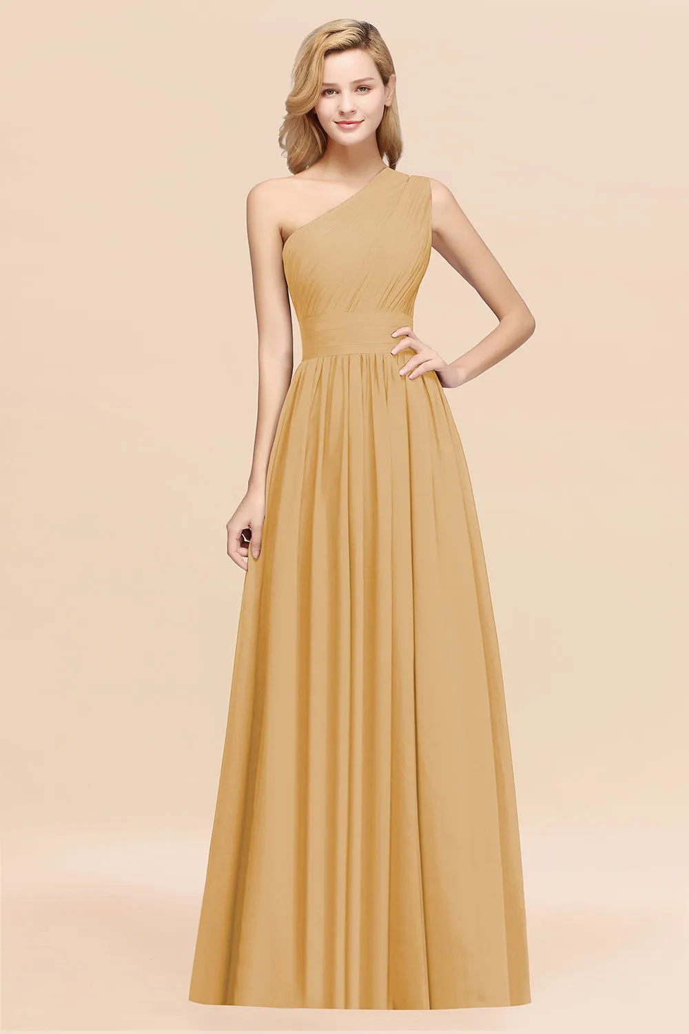 Elegant A-Line Chiffon One Shoulder Ruffles Long Bridesmaid Dresses