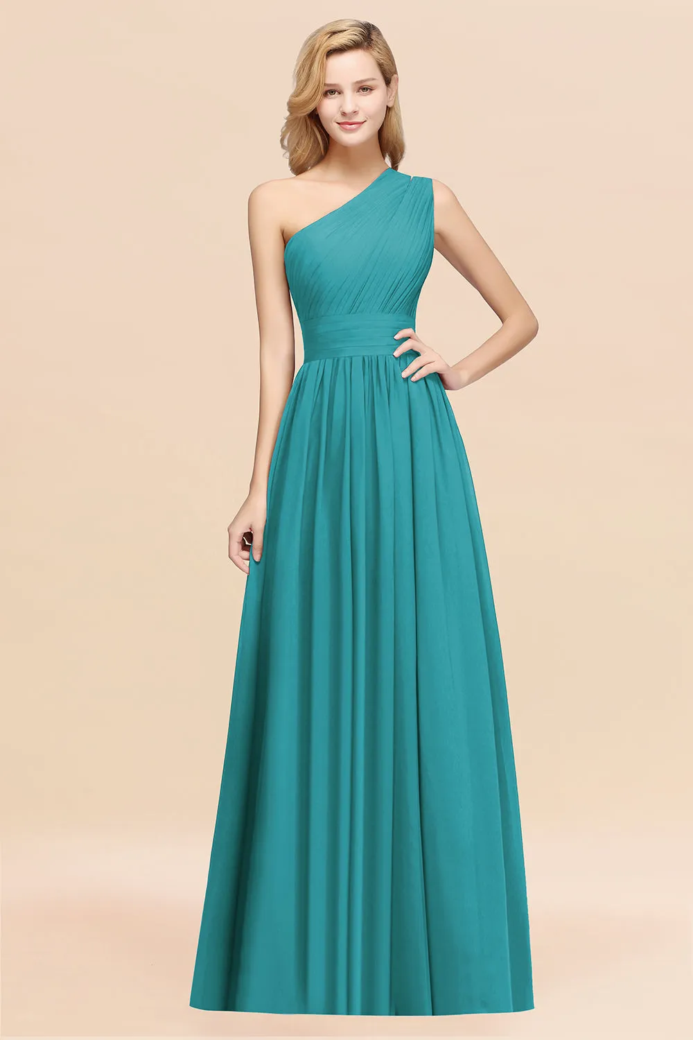 Elegant A-Line Chiffon One Shoulder Ruffles Long Bridesmaid Dresses