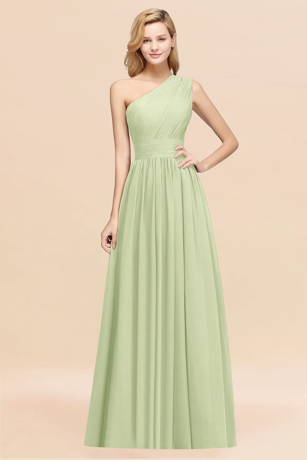 Elegant A-Line Chiffon One Shoulder Ruffles Long Bridesmaid Dresses