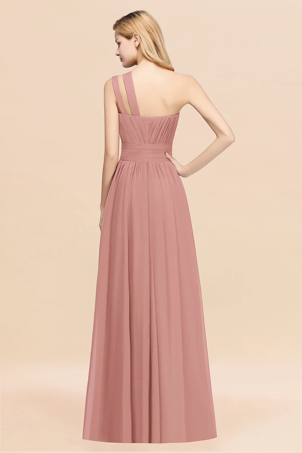 Elegant A-Line Chiffon One Shoulder Ruffles Long Bridesmaid Dresses