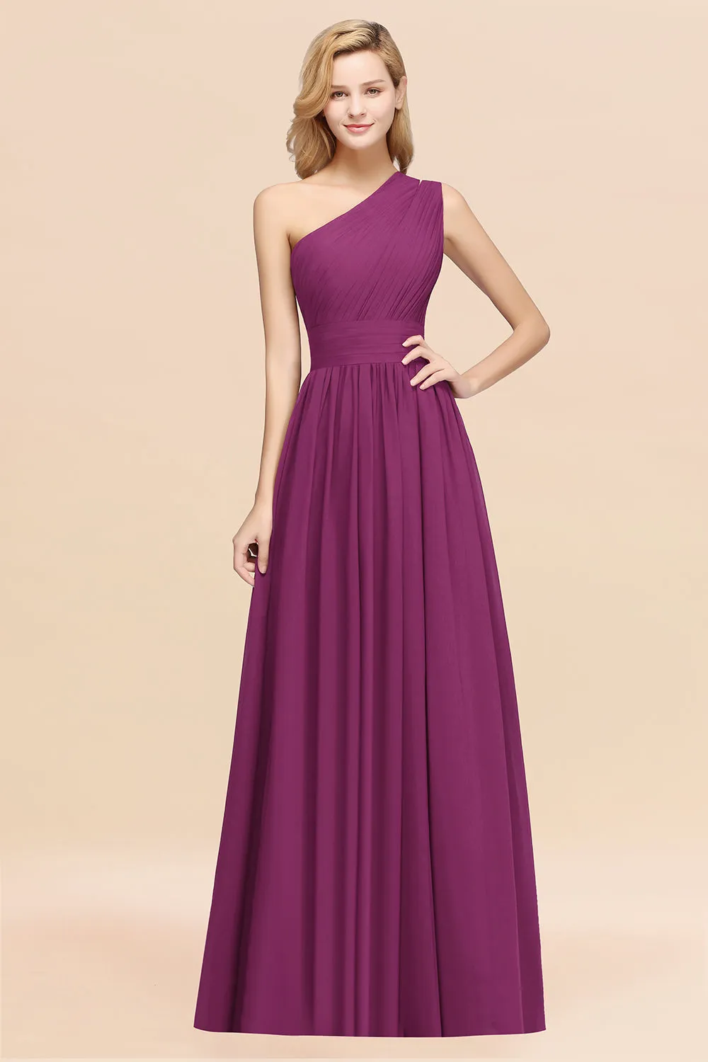 Elegant A-Line Chiffon One Shoulder Ruffles Long Bridesmaid Dresses