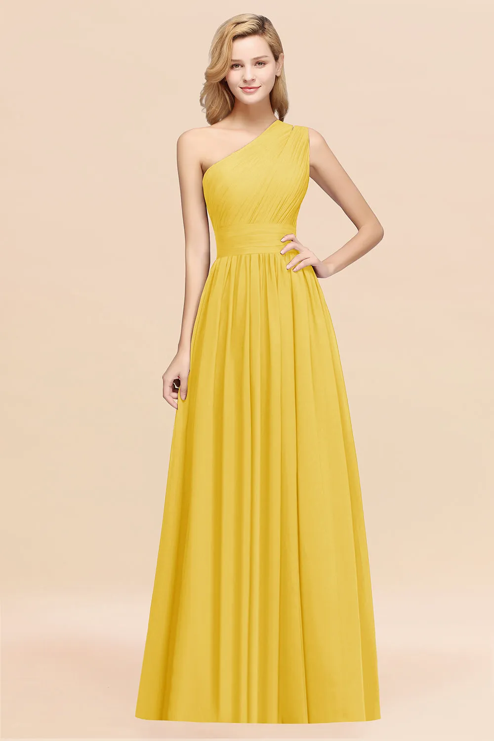 Elegant A-Line Chiffon One Shoulder Ruffles Long Bridesmaid Dresses