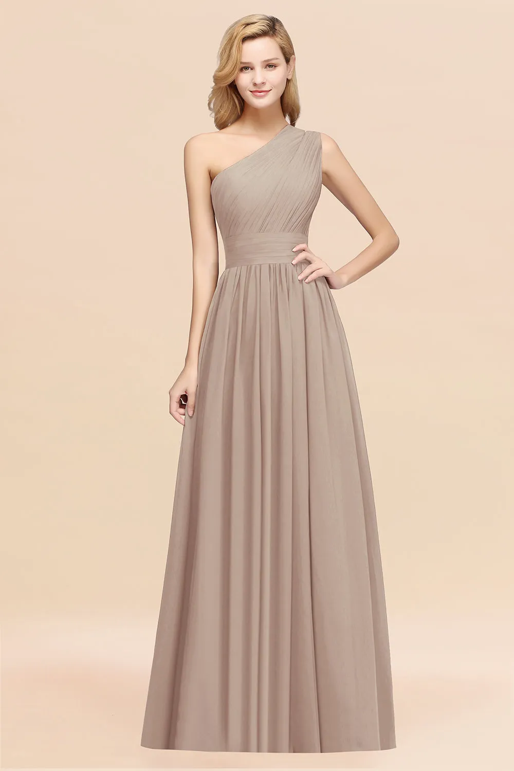 Elegant A-Line Chiffon One Shoulder Ruffles Long Bridesmaid Dresses