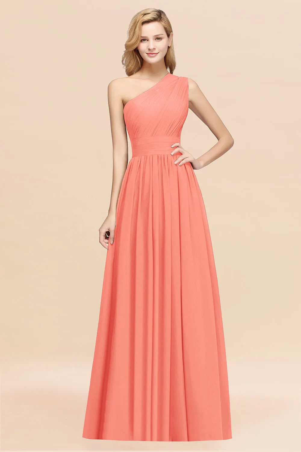 Elegant A-Line Chiffon One Shoulder Ruffles Long Bridesmaid Dresses