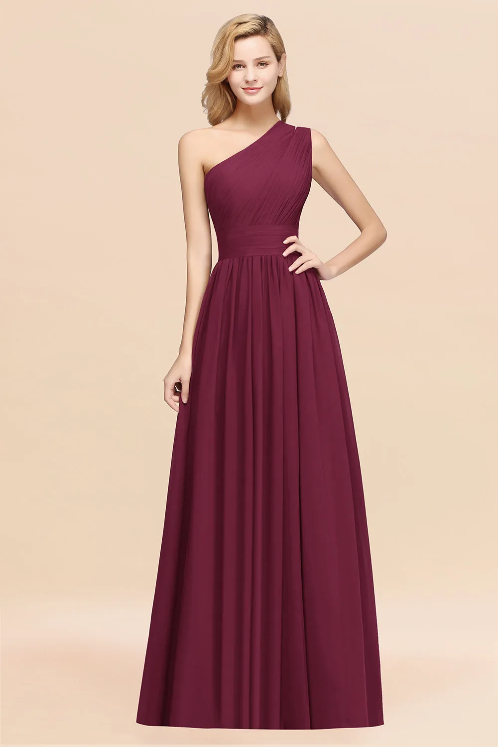 Elegant A-Line Chiffon One Shoulder Ruffles Long Bridesmaid Dresses