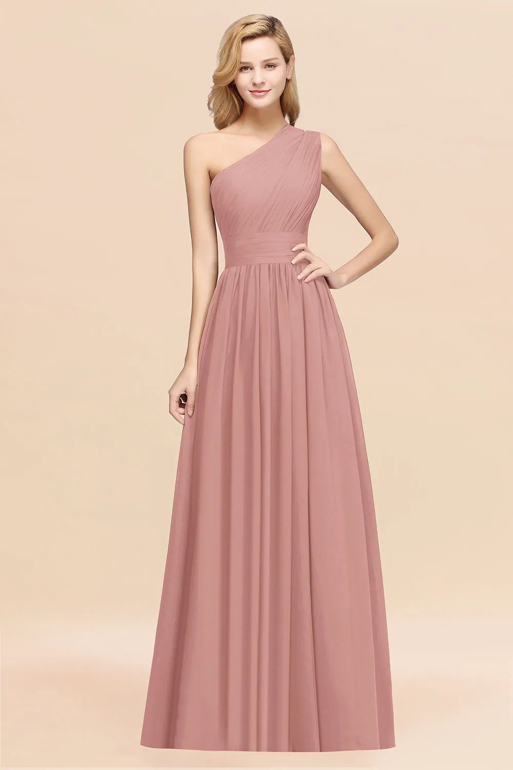 Elegant A-Line Chiffon One Shoulder Ruffles Long Bridesmaid Dresses