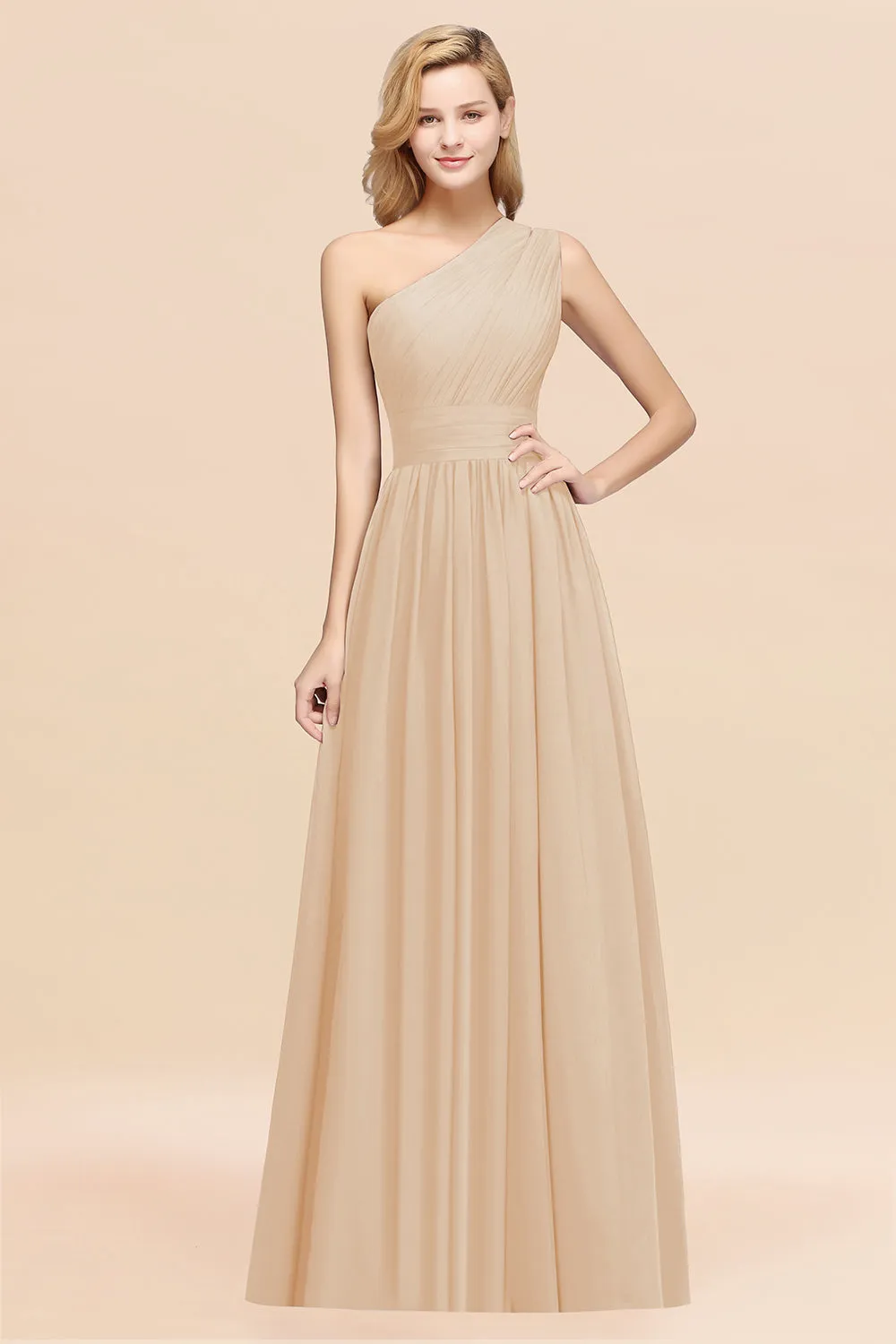 Elegant A-Line Chiffon One Shoulder Ruffles Long Bridesmaid Dresses