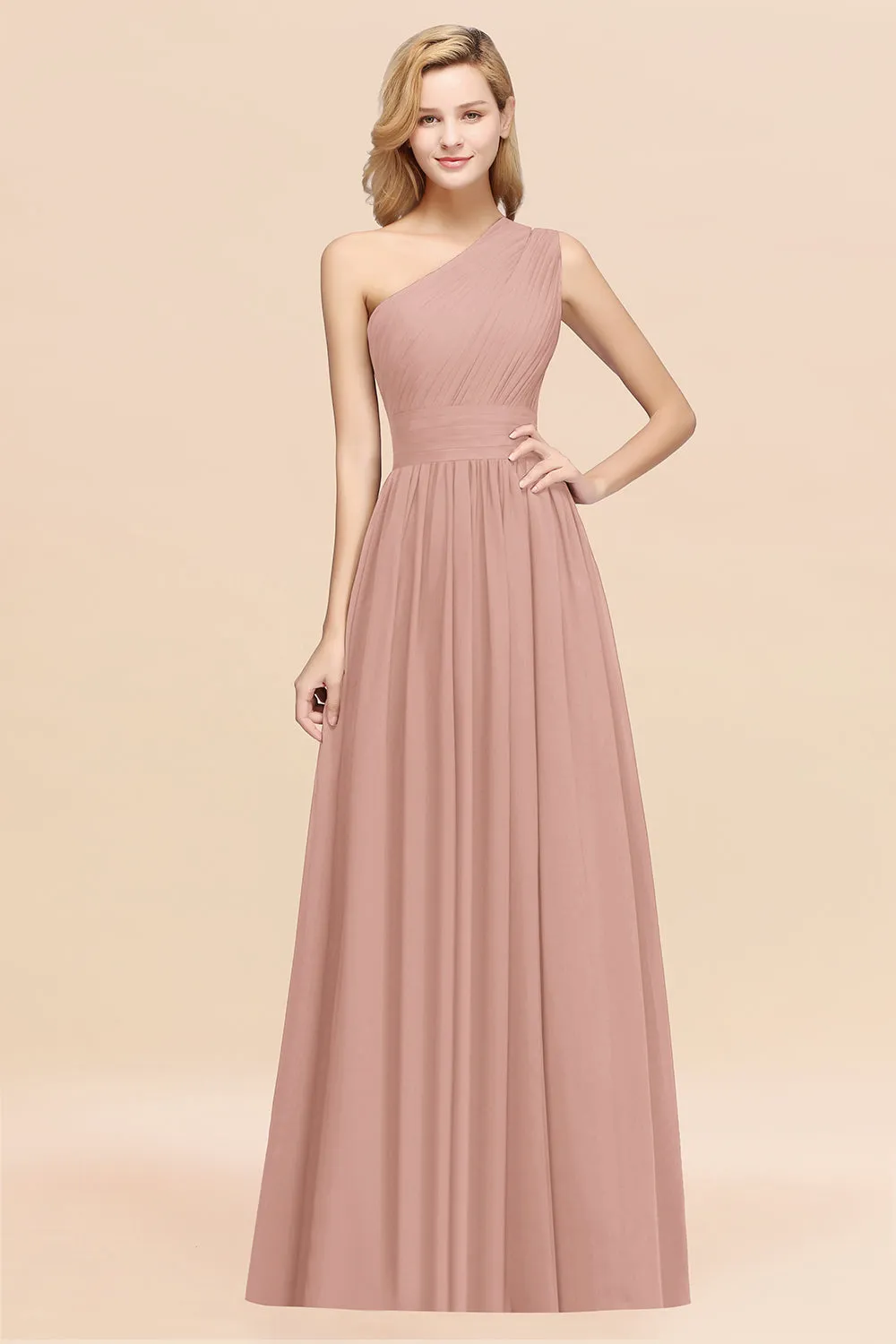 Elegant A-Line Chiffon One Shoulder Ruffles Long Bridesmaid Dresses