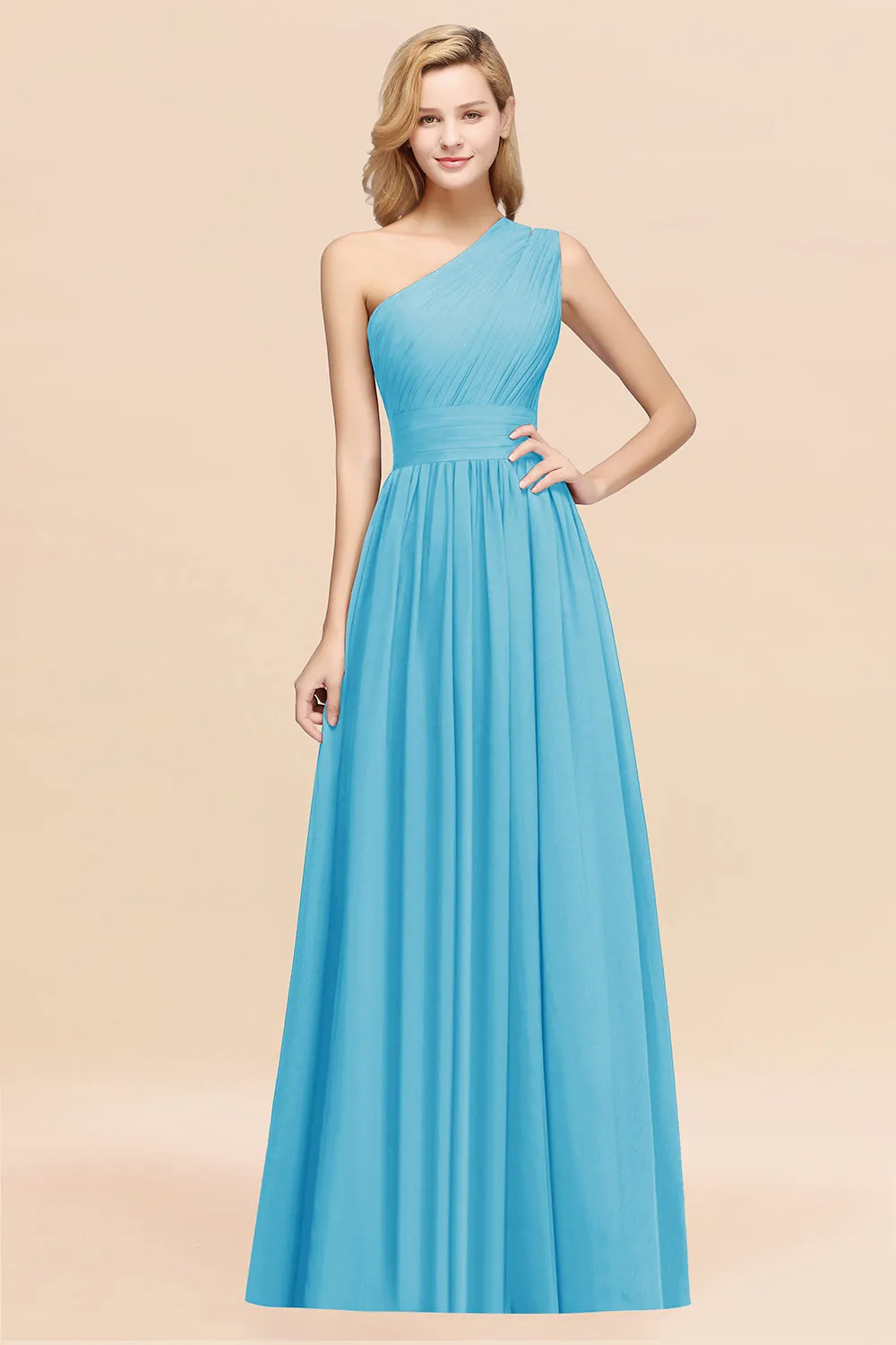 Elegant A-Line Chiffon One Shoulder Ruffles Long Bridesmaid Dresses