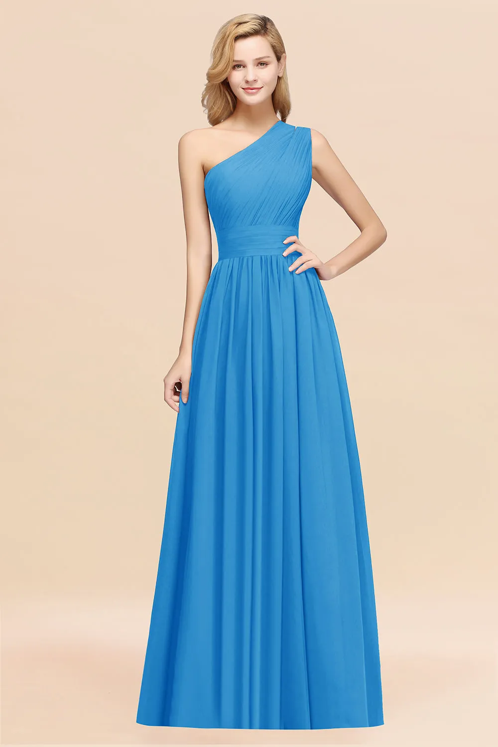 Elegant A-Line Chiffon One Shoulder Ruffles Long Bridesmaid Dresses