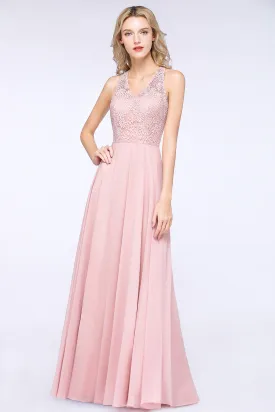 Elegant Long A-line Lace Sleeveless Chiffon Bridesmaid Dress