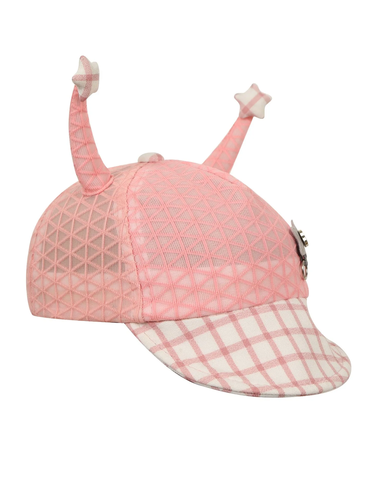 FabSeasons Self-Checkered Pink Caps/Hats for Boys & Girls (1-3 Years) with Antler, Velcro Adjustment