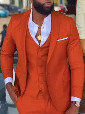 Fashion Men's Burnt Orange Prom Suits  3 Pieces Jacket vest Pants CS2442