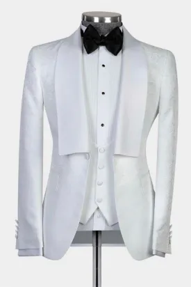 Felix Stylish White Shawl Lapel Three-Piece Jacquard Men’s Wedding Suits