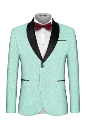 Fitch Trendy Light Green Jacquard Shawl Collar Wedding Suit