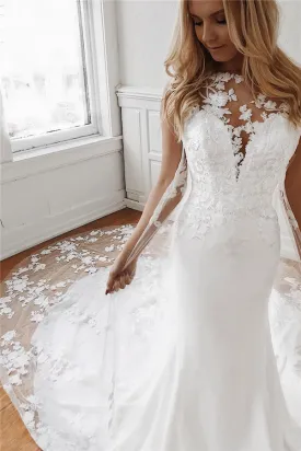 Glamorous Long Mermaid Lace Appliques Wedding Dresses