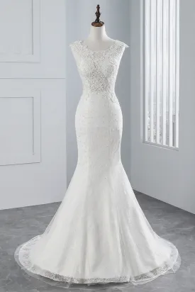 Glamorous Long Mermaid Tulle Appliques Lace Wedding Dress