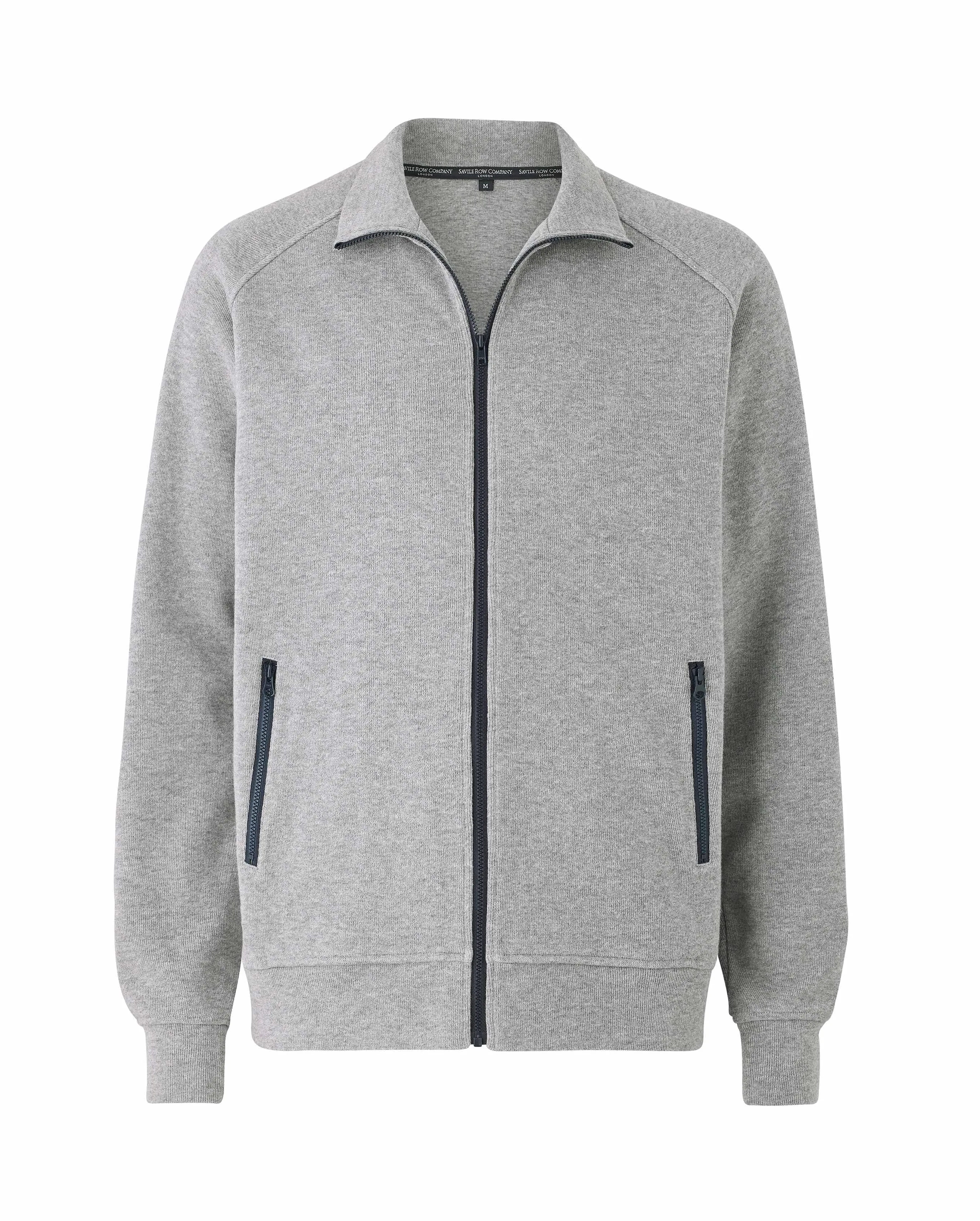 Grey Marl French-Rib Cotton Sweatshirt with contrast Navy Zip